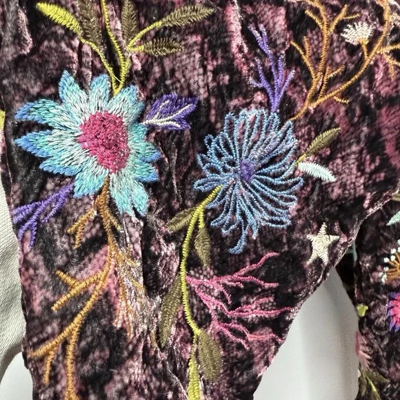 Johnny Was Los Angeles Women's XS Ulla Velvet Wide Leg Pants Embroidered Pocket - Picture 8 of 15